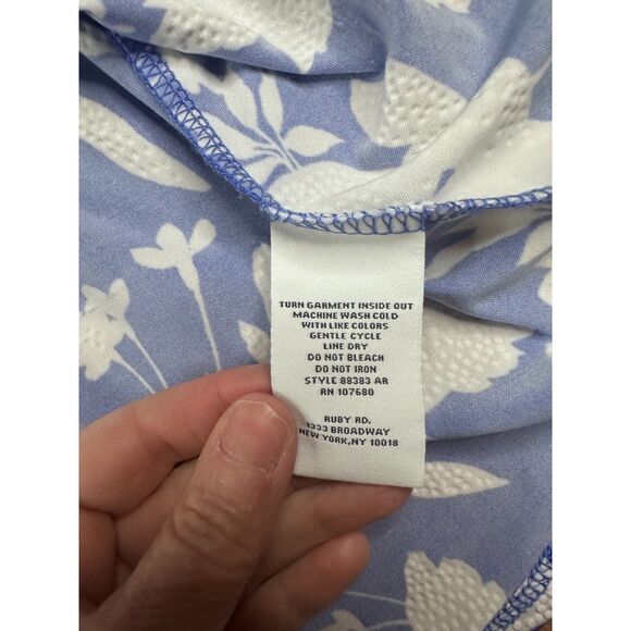 Ruby Rd Petite Blue White Floral Dress Short Sleeve Stretch Womens PM - Picture 6 of 6